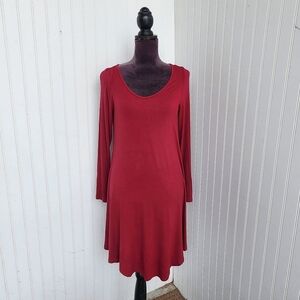 Dearcase Long Sleeve V Neck Tunic Dress Maroon Burgundy Women's Jersey Sz M